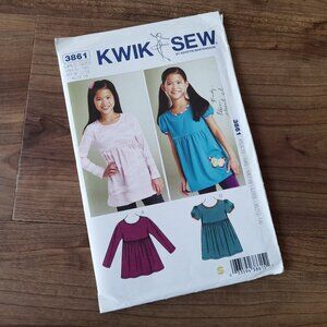 Girls Empire Waist Pullover Tops Sewing Pattern Sizes 4-14 Kwik Sew 3861 UNCUT